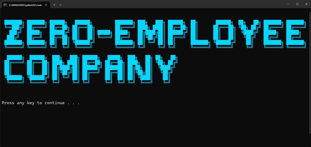 Заставка в стиле терминала: ZERO-EMPLOYEE COMPANY